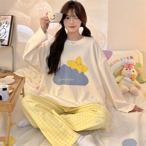 Pyjamas femmes automne et hiver ample grande taille dessin animé Ins pyjamas à manches longues pantalon <span class=keywords><strong>deux</strong></span> pièces costume ensemble de vêtements de nuit - Product Image 5