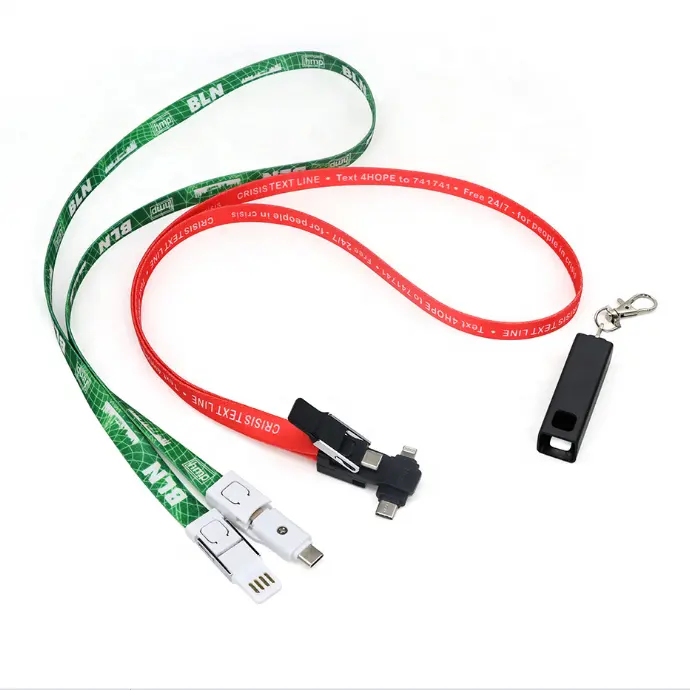 OEM Lanyard 4 In 1 USB Kabel Data Ponsel Lanyard Sisi Ganda Plug Kabel Pengisian Berdiri Kabel Hadiah Bisnis