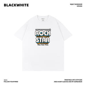 Camiseta Blanca de Cuello Redondo Rock Star, 100% Algodón, Manga Jersey para Mujer, Impresión Serigráfica Regular Q120 - Product Image 5