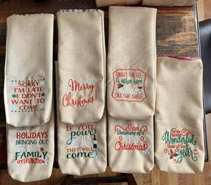 Sacs à vin décoratifs amusants en broderie recyclable pour l'emballage, la décoration de la cuisine et les cadeaux de fête, en toile de jute - Product Image 2