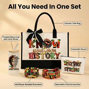 Coffret Cadeau Lunaire Juneteenth Mois de l'Histoire des Noirs Sac Fourre-tout en Toile et Gobelet en Verre pour Cadeaux de Fête - Product Image 3