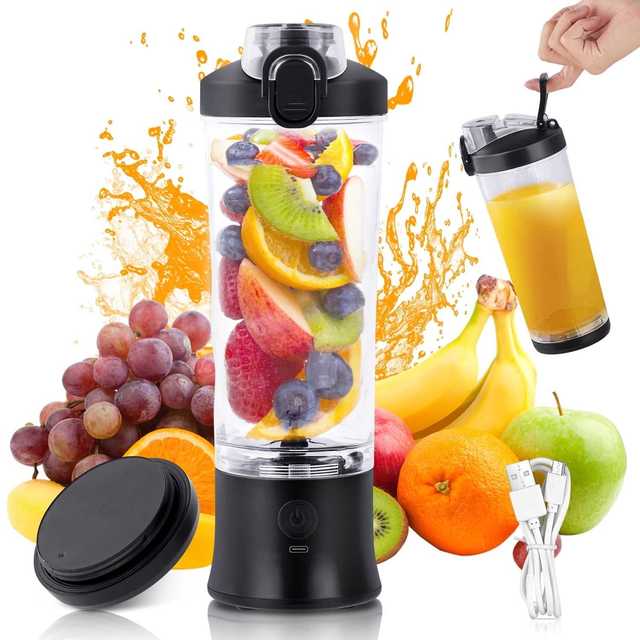 Wireless Mini Fruit Portable USB Blender with BPA Free Travel Cup Lid Durable Stainless Steel Blades for Shakes and Smoothies