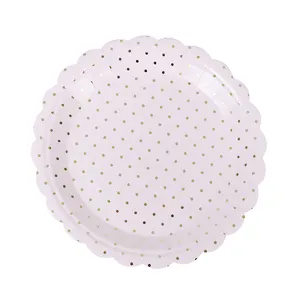 도트 골드 호일 냅킨 파티 용 일회용 흰색 인쇄 종이 접시 빛나는 별 호일 스탬핑 분해 접시