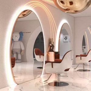 Cermin <span class=keywords><strong>Salon</strong></span> rambut LED pasang dinding, kaca lengkung <span class=keywords><strong>Modern</strong></span> ramah lingkungan pencahayaan satu sisi bingkai aluminium saklar sentuh ulang tahun - Product Image 6