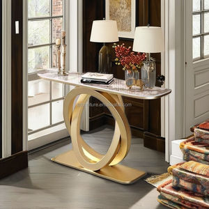 Mesa Consola Moderna con Tapa de Mármol y Base de Pedestal de Metal Dorado para Entrada o Sala de Estar - Product Image 2