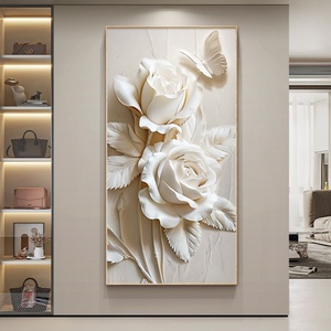 <span class=keywords><strong>Arte</strong></span> Murale in Rilievo 3D Nordica con Rose e Farfalle, Decorazione Floreale in Porcellana Cristallina per Soggiorno, Hotel, Ingresso, Atrio, Ristorante - Product Image 2