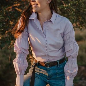 Camicia in camicia slim fit da donna ricama i bottoni lunghi della camicia <span class=keywords><strong>lilla</strong></span> di lino 100% leggera camicetta western arena - Product Image 3