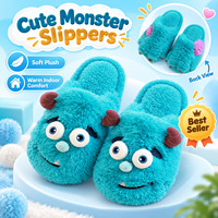 Pantoufles en peluche monstre mignonnes pour adultes, unisexes, chaudes et moelleuses pour l'hiver, antidérapantes, vente en gros