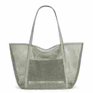 Custom Embroidery Logo Rattan Mesh Beach Bag Handmade Crochet Straw Tote Bag Women - Product Image 2