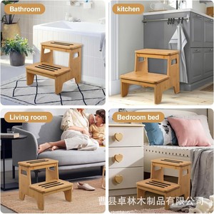 Taburete de cocina multifuncional de dos niveles para educación temprana transfronteriza, con lavabo para bebé, de madera maciza, con peldaños altos y bajos. - Product Image 2