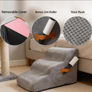 Rampe d'escalier pour chien de luxe 40 cm à 3 niveaux, escalier pour animaux de compagnie avec revêtement en tissu durable, imperméable et antidérapant pour petits chiens et chats - Product Image 5
