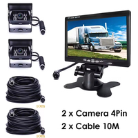 2 caméras de recul pour voiture, 4 broches, écran LCD 7 pouces, kit de surveillance de recul, système de stationnement pour camping-car, camion, bus, fourgonnette 12V/24V