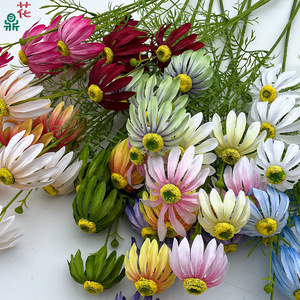 Fleurs artificielles en soie Tournesol à 4 têtes, tige unique, toucher réel, pour décoration de mariage et de maison, style moderne, artisanat fait main - Product Image 1