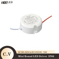 Alimentation LED à tension constante DC12V/24V 15W, mini transformateur d'éclairage rond en plastique ABS, driver LED à gradation IP65 IP66