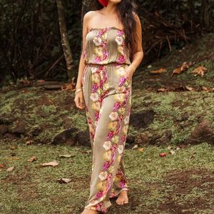 Manufacturer Design Loose Fit <b>Women</b> Hawaiian Print Bandeau Jumpsuit Romper Custom Made Rayon Jumpsuit - Product Image 1