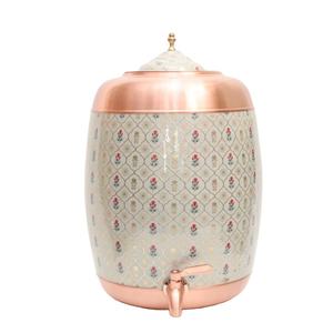 Distributeur d'eau en cuivre pur imprimé de qualité supérieure de 8 litres / Matka avec robinet anti-fuite, design classique pour la maison et le bureau, bienfaits ayurvédiques pour la santé - Product Image 1