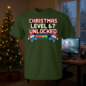 T-shirt de joueur de Noël niveau 67 débloqué, design de jeu vidéo pour les fêtes - Product Image 3