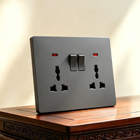 Prise murale double A6 B1 13A multi-interrupteurs, cadre en acier ignifuge, borne en bronze, prise universelle avec voyant lumineux