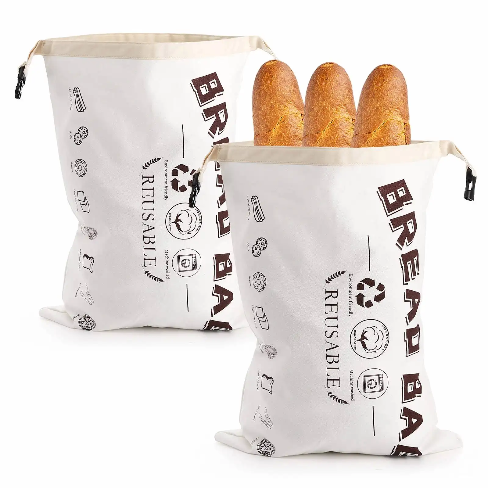 Wiederverwendbares individuelles Logo bio-Baumwollkette Reißverschluss-Brotbeutel mit Doppelt für Frische Hausgemachtes Brot Geschenk