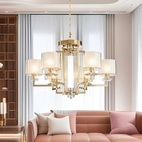 Lámpara de Techo Moderna de Lujo con Cristales y Latón, Lámpara LED Colgante para Sala de Estar, Hotel, Restaurante, Villa, Iluminación Interior