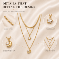Ensemble de colliers superposés tendance en acier inoxydable et zircon doré pour unisexe, pendentif étoile et lune, chaîne multi-brins, bijoux de mode