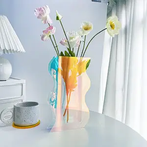 Gökkuşağı akrilik vazo renkli çiçek dekoratif vazo Minimalist geometrik gökkuşağı ev standı dekor moda çiçek vazo