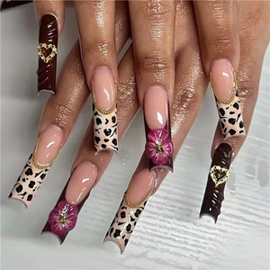 Ongles carrés moyens 3D à presser, modèle Mirador, collection Automne/<span class=keywords><strong>Hiver</strong></span>, faux ongles français en ABS à presser - Product Image 3