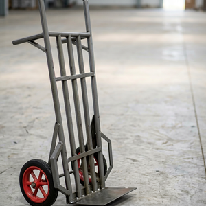 Chariot à main en acier avec 2 roues, plateforme robuste, usage industriel, revêtement en poudre argentée - Product Image 1
