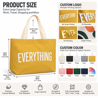 Sac fourre-tout en toile jaune naturel JC BASIC avec poignée, grande capacité, coutures durables, promotion de marque, vente en gros, marque privée