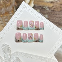 Faux ongles de style européen et américain, en forme de bec de canard, pré-dessinés, motif ciel étoilé, étoiles, faits à la main, artificiels