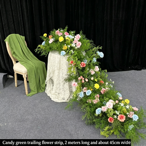 Décoration de table de mariage et d'allée en fleurs artificielles en soie, chemin de table floral cascade rose, violet et blanc sur mesure de 2 m pour la vente en gros - Product Image 5
