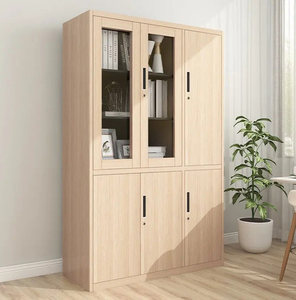 Armoire <span class=keywords><strong>de</strong></span> <span class=keywords><strong>rangement</strong></span> en acier durable, armoire métallique en acier laminé à froid avec porte en verre, porte en acier, couleur <span class=keywords><strong>bois</strong></span> naturel - Product Image 2