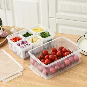 Wholesale Kitchen Refrigerator Stackable Organizer Plastic Crisper Storage Box With Lid