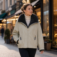 Parka Courte Femme Luxe Premium Coupe-Vent avec Col en Fourrure Oversize pour Tenue Décontractée et Urbaine