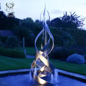 Garden Outdoor Water Fountain High Polished Abstract Stainless Steel Water Fountain Sculpture