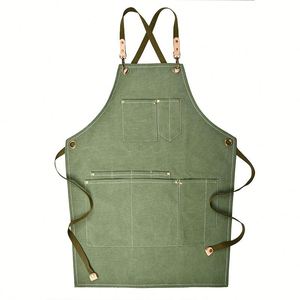 Delantal de algodón ecológico de color liso con logotipo personalizado, ajustable, duradero, ligero, reutilizable, sin mangas, con 4 bolsillos para café - Product Image 1