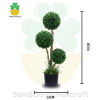 Arbre Topiaire Bonsaï Artificiel Feuille de Milan 90cm, 4 Niveaux, 3 Boules, Plante en Pot pour Décoration Maison & Bureau, Mariage