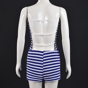 Viviblook Z310ST Conjunto de dos piezas para mujer, sexy, a rayas, sin mangas, sin tirantes, top corto, pantalones cortos, informal - Product Image 4