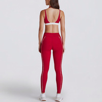 Ensemble deux pièces contrasté blanc rayé, anti-transpiration, en Spandex/Nylon, col en V, short de course, fitness, sport, yoga