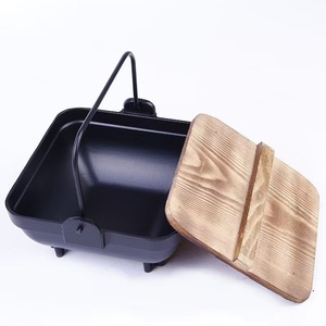 Casserole en <span class=keywords><strong>fonte</strong></span> avec couvercle en bois pour cuisine extérieure, jardin, maison, camping, barbecue et pique-nique - Product Image 1