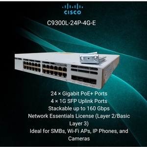 สำหรับ C9300L-24P-4G-E สวิตช์จัดการแบบ Layer 3 จำนวน 24 พอร์ต 10/100/1000 PoE+ พร้อม SNMP และ QoS รับประกัน 1 ปี - Product Image 2