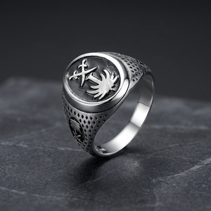 925 Sterling <b>Silver</b> Rhodium Classic Saudi Arabia National Emblem Men's <b>Ring</b> Two <b>Crossed</b> Swords Palm Tree for Wedding Party - Product Image 2