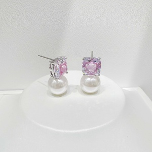 Boucles d'oreilles clous en argent 925 plaqué or rose, pierre naturelle rose, zircon goutte d'eau, hypoallergéniques, pour filles, idéales pour fêtes et mariages - Product Image 2