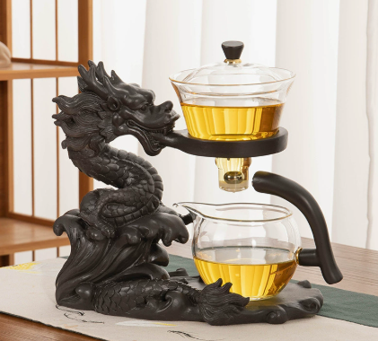 Service à thé automatique en verre, théière Dragon noir + tasse
