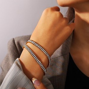 Bracelet double couche en zircon blanc, style européen et américain, plaqué or 18 carats, en acier inoxydable, bijoux de fête - Product Image 4