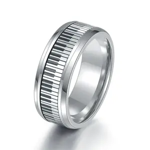 Wholesale Design Jewelry Punk Spin Plain Anxiety Ring Silver Plated Stainless Steel Black Oil Drip Piano Key Finger Ring