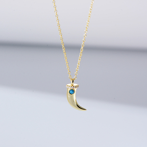 उच्च गुणवत्ता वाले विंटेज 925 स्टर्लिंग चांदी का सोना प्लेटेड टर्क्विज़ भेस दांत स्पाइक भाग्यशाली सींग वाला हार - Product Image 4