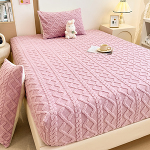 Set <span class=keywords><strong>di</strong></span> <span class=keywords><strong>lenzuola</strong></span> in tre pezzi in taffetà lavorato a maglia in poliestere, pile invernale color corallo con copriletto in <span class=keywords><strong>flanella</strong></span> antiscivolo - Product Image 6