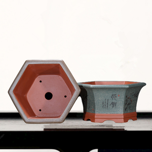 Maceta Hexagonal de Arcilla Morada, Tamaño Grande, Hecha a Mano, para Interiores, para Bonsái de Flor de Ciruelo - Product Image 4