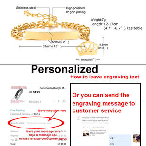 Bracelets d'identification de bébé personnalisés, cadeaux pour nouveau-né fille et garçon non allergiques, <span class=keywords><strong>gourmette</strong></span> <span class=keywords><strong>en</strong></span> acier inoxydable, chaîne à maillons et couronne - Product Image 5